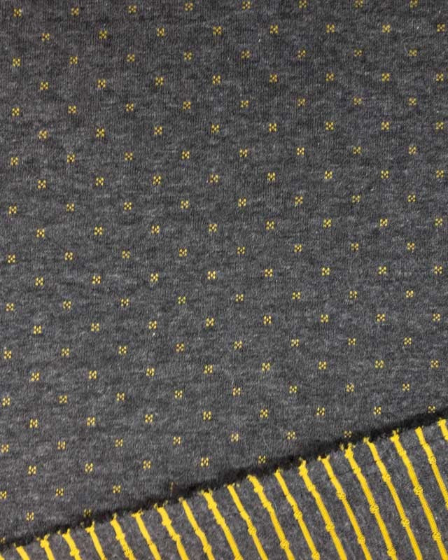 Jersey matelassé gris rayures jaunes réversible